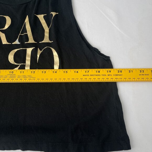 Forever 21 Black‎ Sleeveless Graphic Crop Tank Top "Cray" Gold Print Womens S - Picture 6 of 9